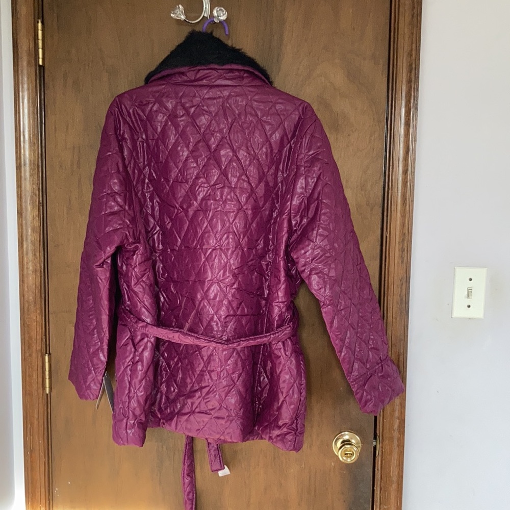 Last Chance❌ La mode plus detachable faux fur collar quilted coat w belt size 42 - Picture 14 of 16